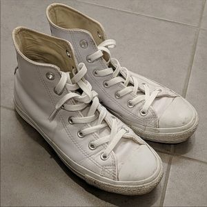 White Leather High top Converse.